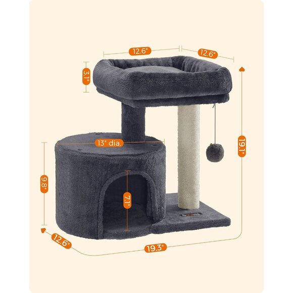 New Cat Tree Tower, Smoky Gray Condo with Sisal Scratching Post for Kittens - Picture 8 of 9